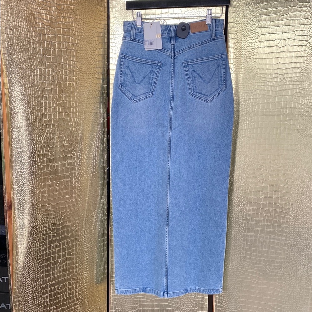 Show me your Mumu women's Blue Denim Maxi Skirt never worn new with tags - Picture 3 of 5